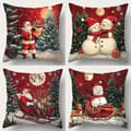 Miniatyrbild 1 av 5: 4-pack julkuddfodral – tomte och snögubbe, vintage geometriskt mönster, polyester med dragkedja