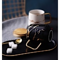 Miniatyrbild 5 av 5: Porslin Te Kopp Kaffe Mugg Set för Eftermiddagste - Marmormönster BIack Tall
