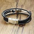 Miniatyrbillede 3 af 3: Unisex Håndlavet Flettet Multi-lags Armbånd i Ægte Læder med Rustfrit Stål til Guitar - Musikalsk til Mænd
