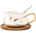 Miniatyrbillede 1 af 6: Porcelæn Te Kop Kaffe Kande Sæt til Eftermiddagste - Marmor Mønster (Sort, Kort 300ml + Træ Underkop)