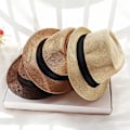 Pikkukuva 4 / 5: Unisex Olki Fedora Panama Hattu Kesä Aurinko Lyhyt Lieri Kukka Trilby Kuubalainen Lippahattu coffee