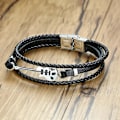 Miniatyrbillede 1 af 3: Unisex Håndlavet Flettet Multi-lags Armbånd i Ægte Læder med Rustfrit Stål til Guitar - Musikalsk til Mænd