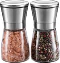 Salt- och pepparkvarnset - Premium salt- och pepparkvarn i rostfritt stål, glaskropp, justerbar tjock borstad pepparströare