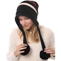 Miniatyrbillede 5 af 7: Strikket Beanie med Pom Pom Øreklapper Vinter til Kvinder Red