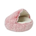 Miniatyrbilde 1 av 5: Beroligende hundesenger og kattehule seng med hette, avtakbare vaskbare runde senger for små og mellomstore kjæledyr, sklisikker, myk og fluffy seng i imitert pels, Fas Pink 60CM