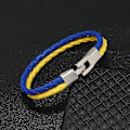 Miniatyrbillede 4 af 5: Blå gul patchwork ukrainsk flag farve armbånd simpelt flettet læderarmbånd, 2024 Ping