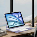 Miniatyrbillede 5 af 5: Bluetooth Tastatur Magnetisk Suspension PC+PU Læder Tablet Etui til iPad Air 11 (2024) (M2) - Lilla Multicolor Purple