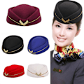 Miniatyrbillede 2 af 5: Stewardesse Hat Air Hostesses Hat Beret Hat Dame Party Hatte Kostume Cosplay Formel Uniform Kasketter Tilbehør Claret Claret