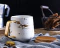 Miniatyrbillede 3 af 5: Porcelæn Te Kop Kaffe Kande Sæt til Eftermiddagste - Marmor Mønster (Sort, Kort 300ml + Træ Underkop)