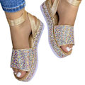 Miniatyrbillede 1 af 2: Flatform Wedge Casual Sandal Åben Tå Sko Med Skridsikre Såler Til Kjoler Jeans Nederdele Korte Bukser Gold 42