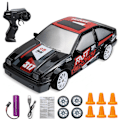 Miniatyrbilde 4 av 5: RC Driftbil, 15 km/t, ripebestandig, lett, oppladbar, lav friksjon, fjernstyrt bil Red-Black