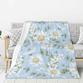 Miniatyrbillede 1 af 5: Tusindfryd og akvarel vilde blomster Fleece Plaid Ultra Blød Hyggelig Dekorativ Flanel Plaid til Hjem Seng Sofa Stol Rejse 152x127cm