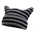 Miniatyrbild 1 av 5: Höst Vinter Utomhus Varma Stickade Mössor Söt Randig Katt Öra Hatt Huvudbonad Ullgarn Stickad Beanies Black Gray