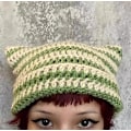 Miniatyrbild 2 av 5: Damkattmössa i stickad crochet med öron - Varm vintermössa i stickad elastisk slouchy för flickor, vuxna och barn Green
