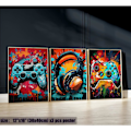 Miniatyrbillede 5 af 5: 3 stk. Cool Gaming Væghængt Kunst Retro Videospil Akvarel Plakater Billeder Farverige Neon Gamepad Lærredstryk 12x16in Uindrammet