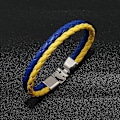 Miniatyrbillede 5 af 5: Blå gul patchwork ukrainsk flag farve armbånd simpelt flettet læderarmbånd, 2024 Ping