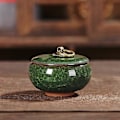 Miniatyrbild 1 av 5: Keramikaska Urna Förseglad Kremering Begravning Aska Minnessak Små Djur Husdjur Hund Katt Memorial Lämplig Hem Eldstäder Begravning gul L deep green F