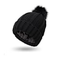 Miniatyrbilde 1 av 7: Vinterstrikket lue for kvinner, fast pompom beanie, varm satengfôr, silkefôr beanie, heklet utendørs beanie Black