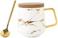 Miniatyrbillede 1 af 5: Porcelæn Te Kop Kaffe Kande Sæt til Eftermiddagste - Marmor Mønster (Sort, Kort 300ml + Træ Underkop)