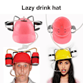 Miniatyrbild 3 av 5: Drickhjälm Justerbar Arbetsbesparande Plast Nyhet Lata Dryckeshjälm Tillbehör för Hemmet Pink