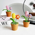 Miniatyrbillede 3 af 5: Håndvævet Buket Potte Strikke Blomst Potteplante Ornament Håndværk A