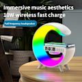 Miniatyrbild 4 av 8: 2024 Ny Multifunktionell Bluetooth-högtalare, Färgglad Atmosfärslampa, Trådlös Laddning och Väckarklocka, Sänglampa med Laddning Vit