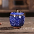 Miniatyrbild 1 av 5: Keramikaska Urna Förseglad Kremering Begravning Aska Minnessak Små Djur Husdjur Hund Katt Memorial Lämplig Hem Eldstäder Begravning gul L deep blue H