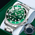 Miniatyrbilde 4 av 5: Halloween Gave Green Submariner Automatisk Mekanisk Klokker Svart Submariner Herre Business Klokker Rustfritt Stål Armbånd Lysende Vanntett Black