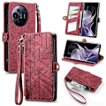 Miniatyrbillede 1 af 5: Til TCL 50 Pro NxtPaper 5G Etui Lynlås Tegnebog Geometri Linjer Læder Telefon Cover - Rød Multicolor Red