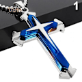 Miniatyrbillede 2 af 5: Diahy Herre Mode Kors Vedhæng Rustfrit Stål Kæde Halskæde Smykker Charm Gave Tilbehør blue