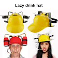 Miniatyrbild 2 av 5: Drickhjälm Justerbar Arbetsbesparande Plast Nyhet Lata Dryckeshjälm Tillbehör för Hemmet Yellow