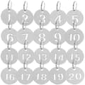 20 stk. nummererte nøkkelringer i rustfritt stål med tall 1-20, ID-merker i rustfritt stål, bagasjemerker (2,3 x 2,3 cm, sølv) IC