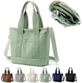 Miniatyrbild 1 av 6: Multi-Pocket Tote Bag med dragkedja, Canvas Handgjord Handväska med fack, Multifunktion Satchels Bag för kvinnor Damer Univisity Skola Arbete Resor Green - Medium