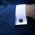 Pikkukuva 4 / 5: Kristallimustat Tone-kalvosinnapit häihin, syntymäpäivään, bestman-lahjaksi, liiketapaamisiin, kalvosinnapit, statement-korut, sininen Blue