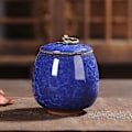 Miniatyrbilde 1 av 5: Keramisk Askeurne Forseglet Kremasjon Begravelse Aske Minnesmerke Små Dyr Kjæledyr Hund Katt Minnesmerke Egnet Hjem Peiser Begravelse gul L deep blue L