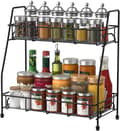 Spice Rack for Kitchen, Metal Spice Holder, Spice Storage for Kitchen Countertop, 2-Tier Storage Shelf, Black (bt)
