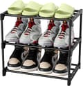 3-tier shoe rack, stackable metal shoe cabinet, shoe storage cabinet for 6 pairs (black)