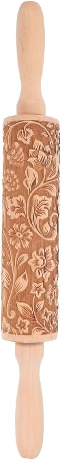 Embossing Rolling Pin for Pie Dough, Multifunctional Cylindrical Beechwood Rolling Pin