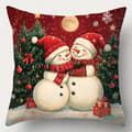 Miniatyrbild 4 av 5: 4-pack Christmas Pillow Covers - Santa & Snowman, Vintage Geometric Pattern, Polyester with Zipper