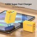 Miniatyrbillede 2 af 5: 120W hurtigoplader, USB Type C Quick Charge 3.0-adapter til iPhone, Samsung og Xiaomi (PD), EU gul stik.
