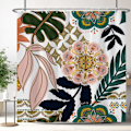 Miniatyrbilde 3 av 5: Boho Blomster Dusjforheng Midtårhundre Fargerikt Blomster Badforheng Tropiske Planteblader Dusjforheng Vanntett Badekarforheng 180x180cm