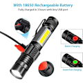Miniatyrbillede 5 af 5: USB Genopladelig LED Lommelygte, COB Super Lys Vandafvisende Lommelygte