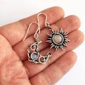 Miniatyrbilde 3 av 5: Boho Sol Måne og Stjerner Drop Dingle Øredobber, Bohemske Statement Øredobber for Kvinner Jenter Asymmetrisk Himmelsk Smykkegave