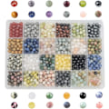 Miniatyrbilde 1 av 5: 960 stk. Natursteinperler Krystaller Runde Ekte Stein Perler Løse DIY Edelsten for Armbånd Smykkefremstilling (6mm, 24 farger)