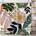Miniatyrbilde 1 av 5: Boho Blomster Dusjforheng Midtårhundre Fargerikt Blomster Badforheng Tropiske Planteblader Dusjforheng Vanntett Badekarforheng 180x180cm