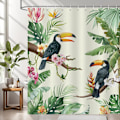 Miniatyrbillede 2 af 4: Tropisk Bruseforhæng Toucan Fugle Blade Badeforhæng Polyesterstof Anti-skimmel Vandafvisende Vaskbar Badeværelsesforhæng 180 x 180 cm med 12 Kroge
