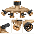 Miniatyrbilde 3 av 5: Vannsplitter, 4-veis messingkran hagefordeler, hageslange splitter med separat ventil, 3/4\" vannkobling, for hagevanning, utendørs
