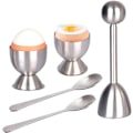 Miniatyrbilde 1 av 5: Egg Cracker Topper Sett med 5 - Inkluderer 2 Eggkopper, 2 Skjeer og 1 Kutter - Rustfritt Stål Enkel Eggåpner