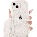 Miniatyrbilde 1 av 5: Kompatibel for iPhone 14 Etui Søt Klar Bølget Ramme for Kvinner Jente Sløyfe Knute Mønster Krøllete Form Støtsikker Myk TPU 2 i 1 Telefondeksel - Hvit Sløyfe