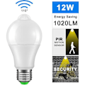 Miniatyrbillede 1 af 5: LED pære E27 12W PIR sensor energibesparende lampe 3500K varm hvid